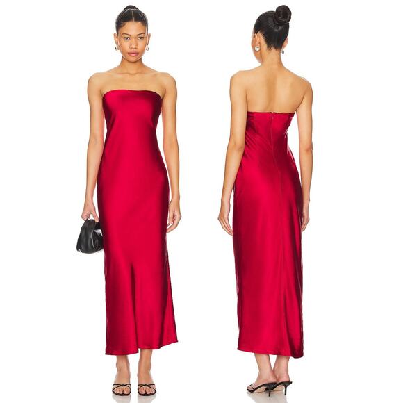 More To Come Emma Strapless Maxi Dress Satin Formal Cocktail Guest Red Size XXS - Picture 1 of 10